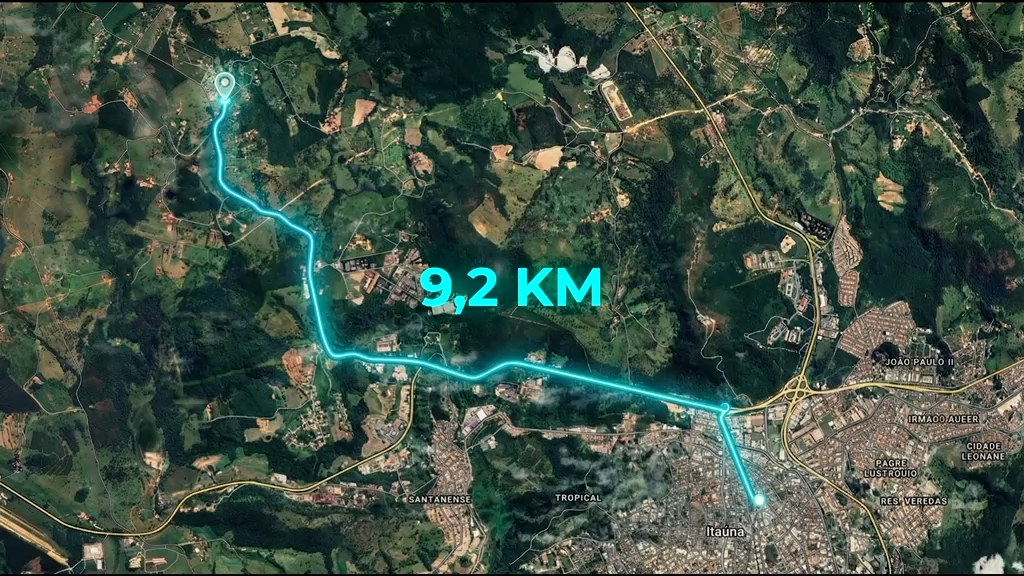 Mapa com o trajeto de 9,2 km entre o condomínio e o centro